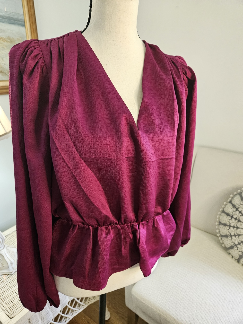 Express Magenta V-Neck Peplum Blouse P42